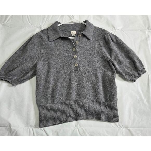 A New Day Grey Short Sleeve Button Collared Sweater Top Woman's Size Small - Picture 5 of 7